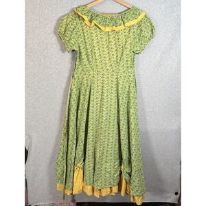 Vintage 70s Handmade Maxi Dress Womens Small Green Yellow Floral